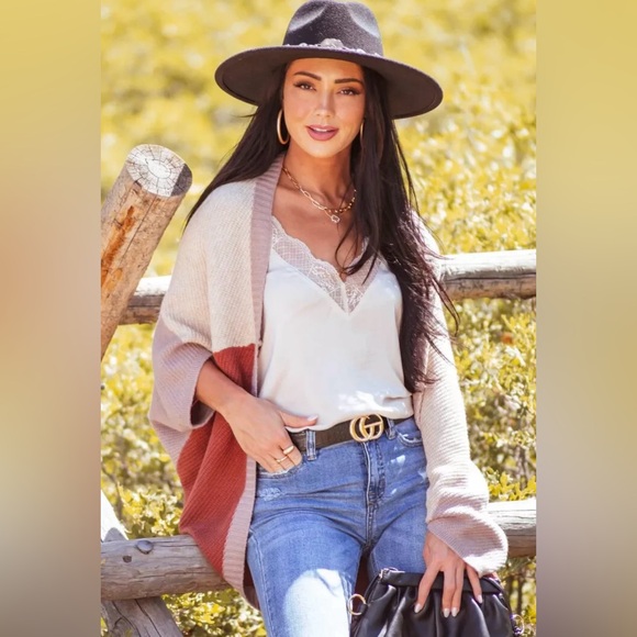 Rust Colorblock Dolman Sleeve Cocoon Cardigan one size - Picture 2 of 6